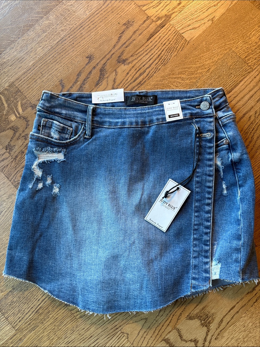 Judy Blue Washed Blue Distressed Denim Mini Skort